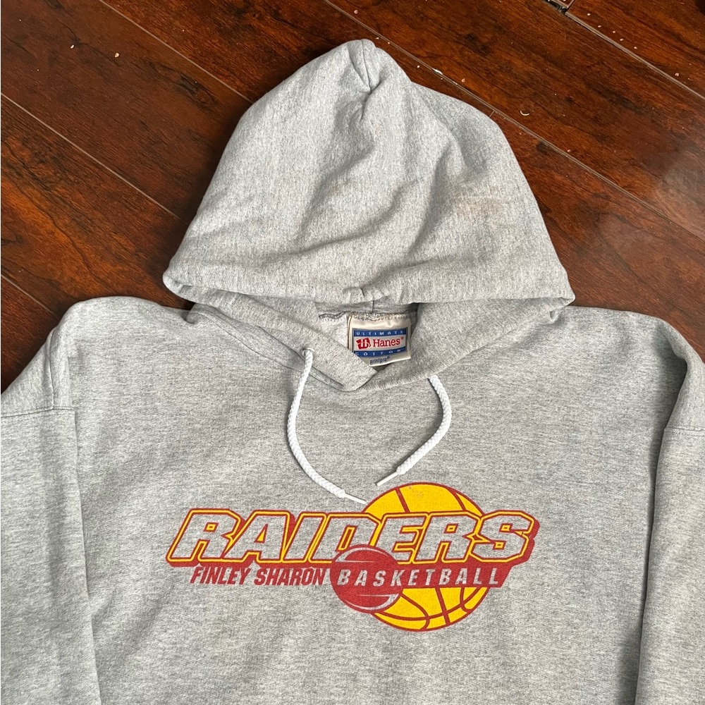 Vintage 90s Raiders "Landstrom" Spellout Hanes Hoodie | Large